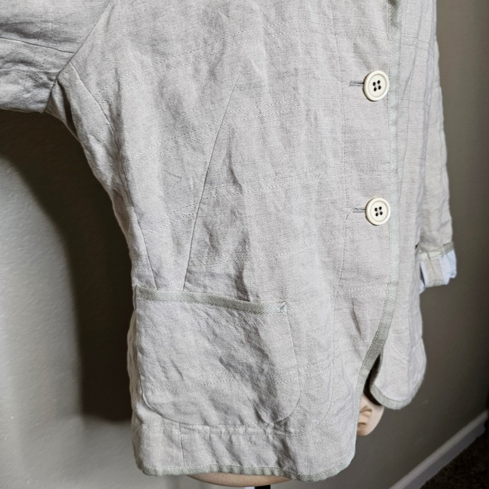 Rene Lezard Tan 100% Linen Quilted Blazer‎ Jacket Made in Germany Size 44 - Picture 3 of 13